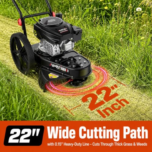 AMERISUN 22" Gas Walk Behind String Trimmer with 1.9"-4.0" Cutting Height