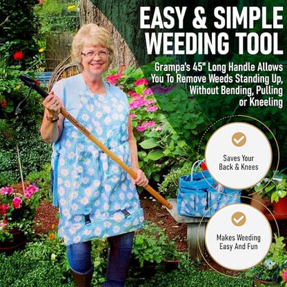 Grampa's Weeder Original Stand Up Weed Puller Tool with Bamboo Long Handle