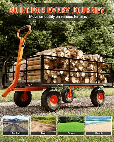 Steel Garden Cart Heavy Duty Utility Wagon with Sides, 1200 lbs - size: 1200LBS