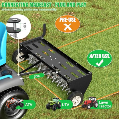 40" Tow Behind Plug Aerator with Transport Wheels, Lawn Aerator Tow Behind with Galvanised Steel Tines and Extra-Wide Tow Bar, Pull Behind Aerator for Gardens, Lawns, Farms