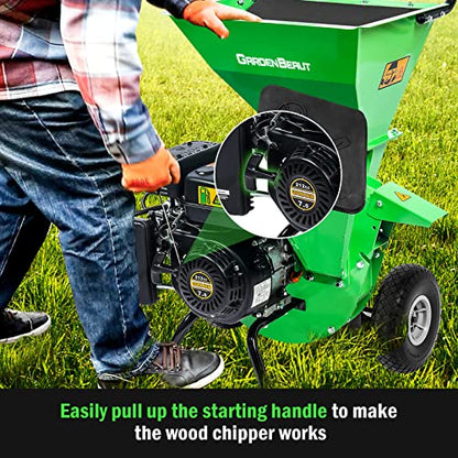 3 in 1 Wood Chipper Shredder Mulcher MF30, 7HP 212cc Heavy Duty Gas Powered, Max 3" Diameter Capacity for Wood, Limb, Leaves with Two Hoppers,4 Y-Hammers, Included Debris Bag