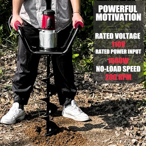 1500W Electric Post Hole Digger with Reverse, 2×6" & 2×4" Bits - color: Red, style: Reverse - 2×6"and 2×4" Auger Bits