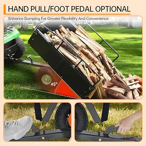 GarveeLife Utility Trailer, ATV Steel Garden Trailer, 750 Lbs 15 Cu.Ft. with Removable Sides, Pneumatic Tires and Quick Dump Pull Back, Heavy Duty Lawn Mower Trailers for Lawn Mowers, Tractors, Farm
