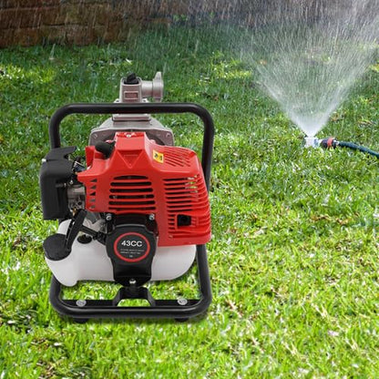 1.7HP 43CC Gasoline Engine Water Pump, 2-Stroke Portable High Flow Petrol Trash Water Transfer Pump Garden Irrigation High Performance Engine Garden Pump with 35.66gal/ min,1" Inlet/Outlet Diameter - color: 1.7hp 43cc