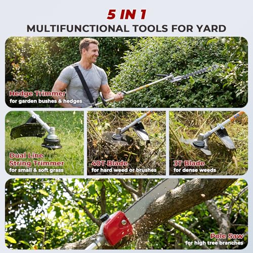 58cc 5-in-1 Gas Weed Wacker, Multi-Functional Trimming Tools for Lawn Care - color: Dark Red