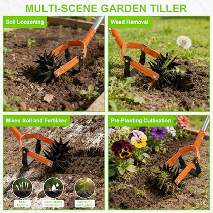 2-in-1 Rotary Cultivator Tiller, 43"-72" Adjustable Handle