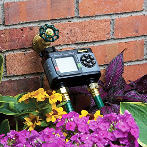 Melnor 65166AMZ HydroLogic Digital Hose Timer, 2-Zone Programmable Watering Timer, Quick Connect Bundle, Black, Grey - style: 2-Zone