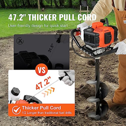 VEVOR Post Hole Digger, 43cc 1250W Auger Earth Digger, Gas-Powered (Fuel) - style: 43CC