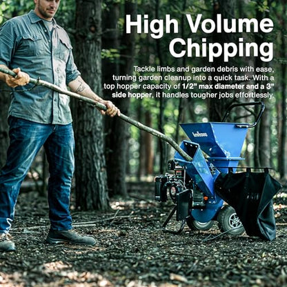 Landworks 3-in-1 Gas Wood Chipper Shredder, 7 HP, 3" Capacity