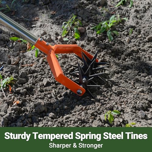 67in Garden Cultivator with Tempered Spring Steel Tines - color: Orange