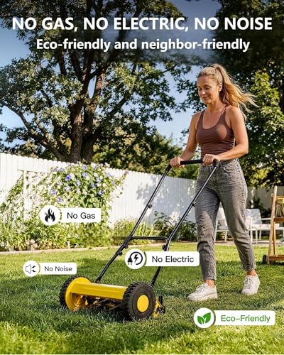 14-Inch Hand Push Reel Lawn Mower, 5-Blade Manual Push Lawnmower