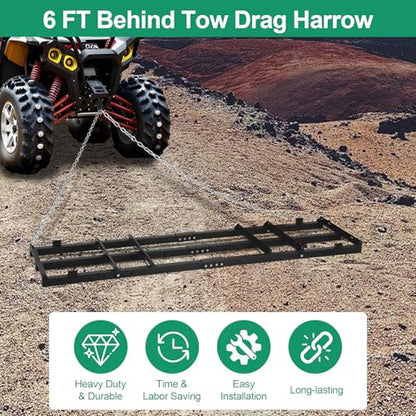 6 FT Drag Harrow Driveway Grader with 5 FT Chain - size: 6 FT