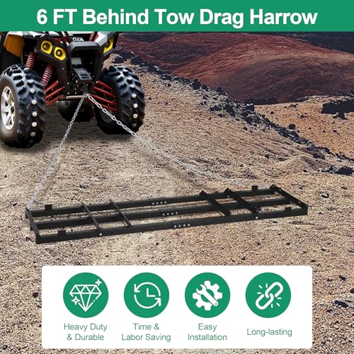 6 FT Drag Harrow Driveway Grader with 5 FT Chain - size: 6 FT