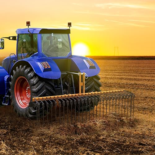 YITAMOTOR 72" Tow Behind Landscape Rake, 3 Point Pine Straw Rake for CAT 1 - size: 72 Inch - Yellow