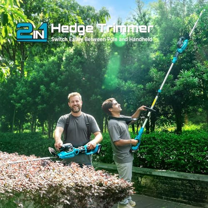 SEESII 2-in-1 Pole & Cordless Hedge Trimmer, 20" Electric Bush Trimmer 20V - color: Sky Blue