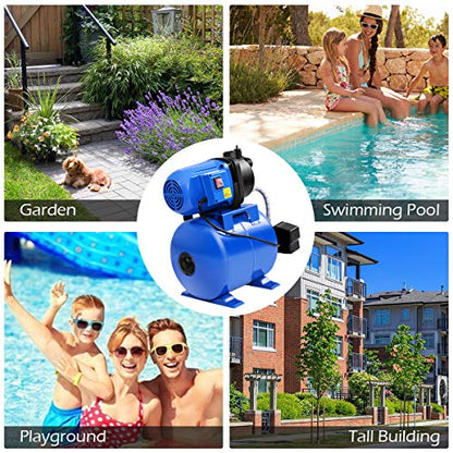 Goplus 1.6HP Shallow Well Pump with Pressure Tank, 1000GPH-5Gal Automatic Water Booster Jet Pump for Water Supply System, Irrigation Water Pump for Home, Garden & Lawn, 1200W (Blue) - color: Blue