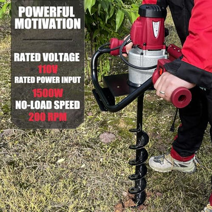1500W Electric Post Hole Digger with Reverse, 6" Bit, 110V