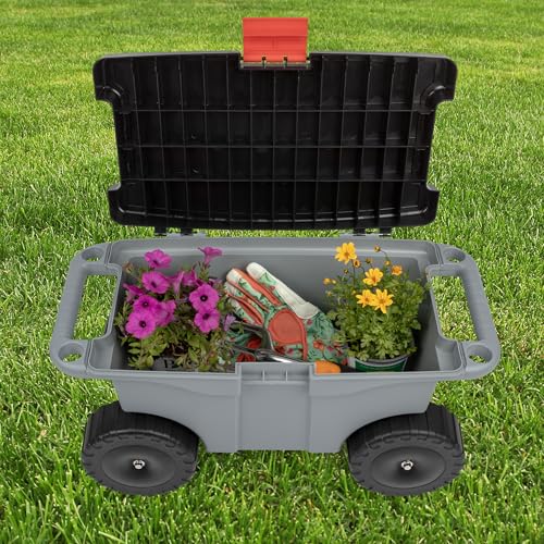 Pure Garden Rolling Garden Cart with Seat, Gray - color: Grey