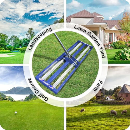 Updated Lawn Leveling Rake 30"x10", Lawn Leveler with Aluminum Rollers - size: 30''x10'' Blue