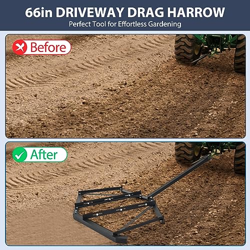 Garvee Heavy-Duty 74" Driveway Drag Grader, w/ 3 Sets Adjustable Bolts & 2 Reinforced Steel Bars, Tow-Behind Harrow with Pin Hitch, Least 100lbs - color: Black 74in