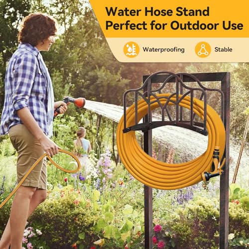 Garden Hose Holder, Heavy Duty Storage Reel Stand, Rustic Line