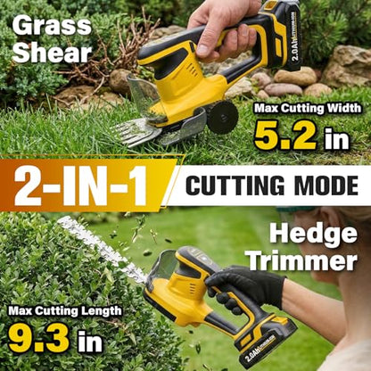FULLYEA Hedge Trimmer Cordless, 2-in-1 Grass Shears with 2*2.0Ah Batteries