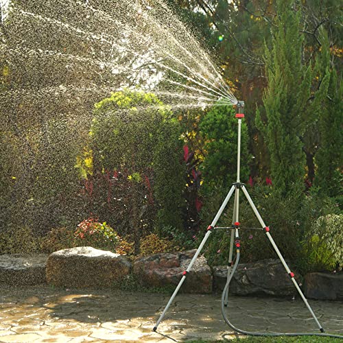 Eden 94152 PRO Heavy Weight Telescoping Tripod (5.37 lbs) Multi-Pattern Turbo Gear Drive Sprinkler, w/Quick Connect Starter Kit, 360 Degree Coverage