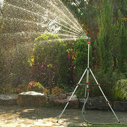 Eden 94152 PRO Heavy Weight Telescoping Tripod (5.37 lbs) Multi-Pattern Turbo Gear Drive Sprinkler, w/Quick Connect Starter Kit, 360 Degree Coverage