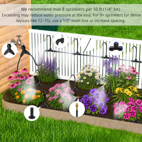 Bonviee 120FT Drip Irrigation System with Adjustable Nozzles - size: 120 feet