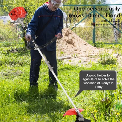 52cc Weed Wacker Gas Powered, 2 in 1 Gas String Trimmer/Edger Brush Cutter,Multi Yard Care Tools,Rubber Handle & Shoulder Strap Included, Lightweight Design Red