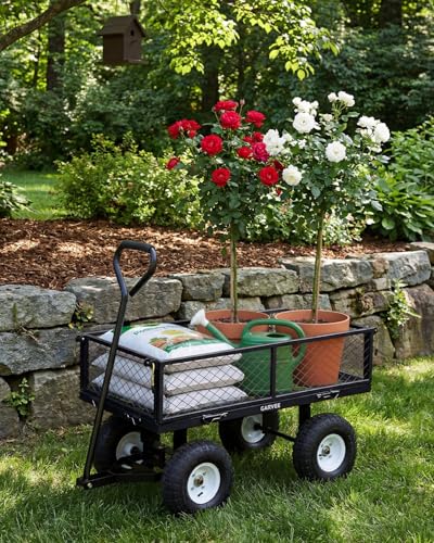 Heavy Duty 400 lbs Steel Garden Cart – Utility Wagon – 10" All-Terrain Pneumatic Tires – Removable Mesh Sides, Waterproof Liner – Perfect for Lawn, Yard, Farm, Gardening – Black, Bunnings - color: Black
