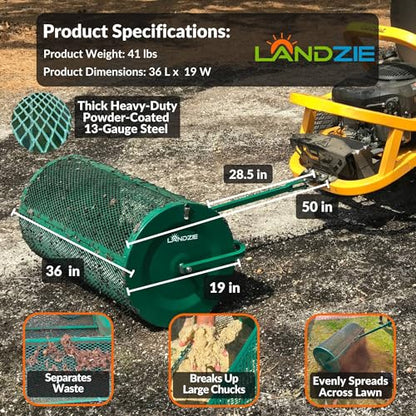 Compost Spreader 36 Inch, Peat Moss & Top Soil Roller - Landzie - size: 36 Inches