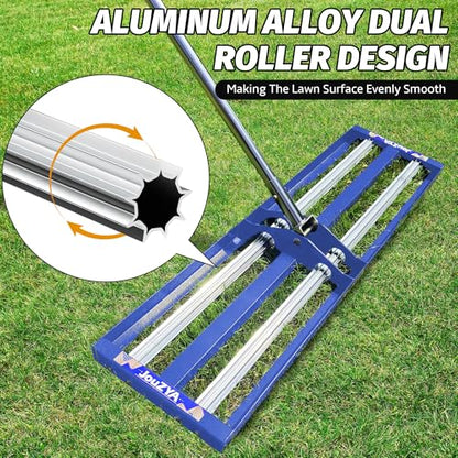 Updated Lawn Leveling Rake 30"x10", Lawn Leveler with Aluminum Rollers - size: 30''x10'' Blue