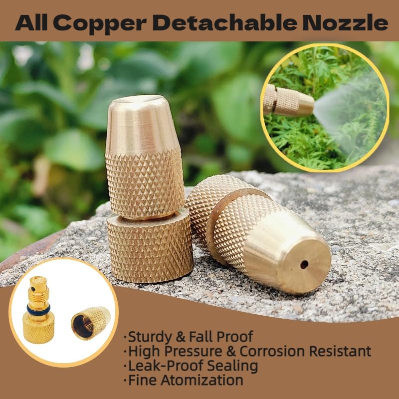 Brass Atomizing Nozzle, 2 Pack, Adjustable Mist & Stream Modes, Compatible with Backpack & Garden Sprayers, Replacement Part for Lawn, Garden, Farm Use