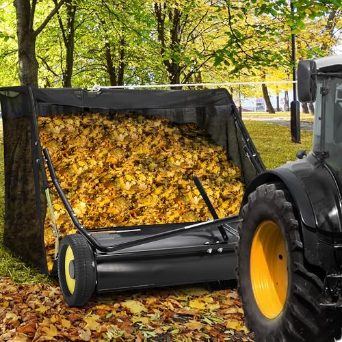 Patikuin 44-Inch Tow Behind Lawn Sweeper with 12 Cu.ft Capacity - Adjustable Height Leaf & Grass Catcher for Tractor, ATV, UTV - Easy Dump Rope, Heavy Duty Yard Cleaning Equipment for Large Properties - size: 44inch
