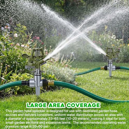 2 Pack Zinc Alloy Impact Lawn Sprinklers with Stand Spike 360° - color: green
