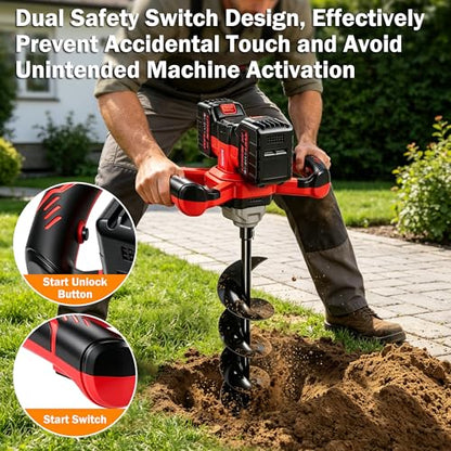 Auger Post Hole Digger,Electric Earth Auge, Equipped with 6-Inch Drill Bit and Two 4.0Ah Batteries. It Supports Forward/Reverse Rotation and Speed Regulation,for Backyards, Farms and Planting