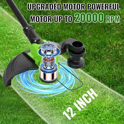 12" Cordless Weed Wacker String Trimmer with 2X 5.0ah Battery and Charger - color: Bright Green