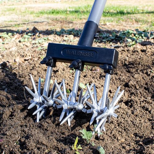 Walensee Rotary Cultivator, Hand Tiller for Soil Mixing or Reseeding