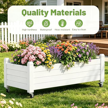 Raised Garden Bed with Wheels, Rolling Resin Planter Box, Ashen - color: Ashen, size: 13.3" H