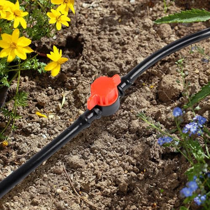 RedChili 30 Pack 1/4" Drip Irrigation Shut Off Valves, in-Line Barbed Ball Valve for 1/4 Inch Drip Irrigation Tubing Anti-Drop Drip Line Water Flow Control Valve Parts for Garden Irrigation System - size: 1/4" Shutoff Valve-30P