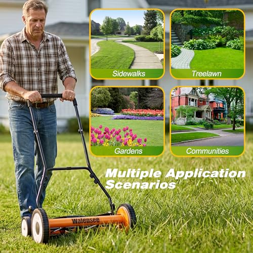 Walensee 18-Inch Manual Lawn Mower, 5-Blade Push Reel, 9 Heights - size: 18-Inch No Catcher