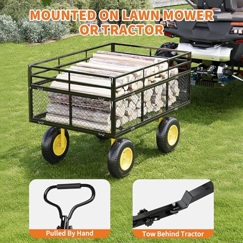 Steel Garden Cart 1400 Lbs, 3-in-1 Heavy Duty Wagon