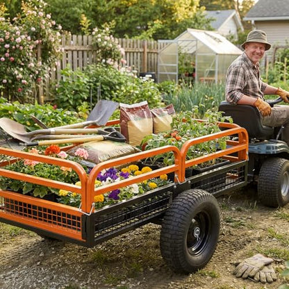 Garvee 1500 lbs ATV UTV Trailer, Pull Behind Dump Cart Lawn Mower Trailer - color: Orange
