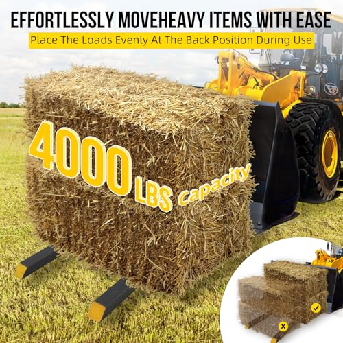 Garvee 60" 4000 Lbs Clamp on Pallet Forks Heavy Duty Quick Attach Tractor Forks with Adjustable Stabilizer Bar for Tractor Bucket Skid Steer Loader Compact Tractors - size: 60‎'' with Stabilizer Bar