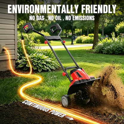 EWORK 10Amp Corded Electric Tiller, 14" Heavy Duty Rototiller