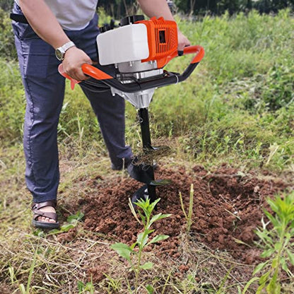 GDAE10 Fence Earth Auger,Petrol Borer 52cc 2-Stroke Post Hole Digger+Drill Bits 4" 6" 8" Bar Single Cylinder Air-Cooled System One Man Fence Earth Auger - style: 52CC-Red