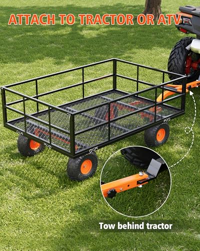 1200 LB Garden Cart with Removable Mesh Sides & Adjustable Handles - color: Black Orange, size: 1200 LBS