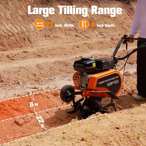 212CC Gas Tiller, Rototiller Gas Powered, 22" Adjustable Width