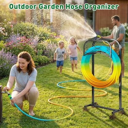 Gtongoko Garden Hose Holder for Outside 43" Heavy Duty Freestanding Water Hose Holder with 4 Stable Spikes Metal Hose Stand Holds Up to 150FT Hose & 44LB Detachable Hose Storage for Yard Lawn Patio - size: 43 Inch